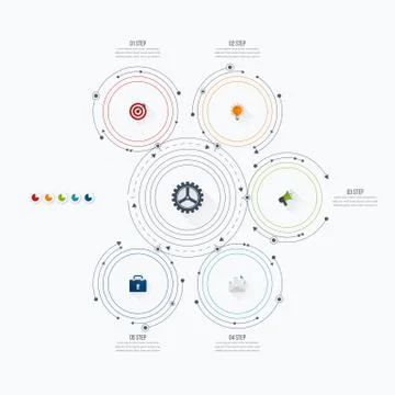 Infographics template 5 options with circle Illustrazione stock