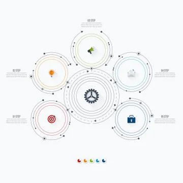 Infographics template 5 options with circle Illustrazione stock