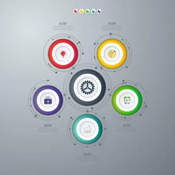 Infographics template 5 options with circle イラスト素材