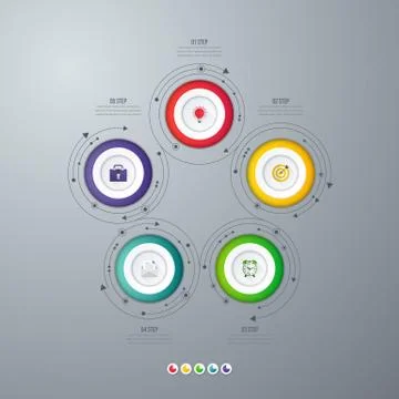 Infographics template 5 options with circle イラスト素材