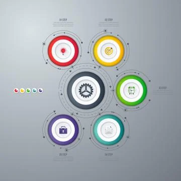 Infographics template 5 options with circle イラスト素材