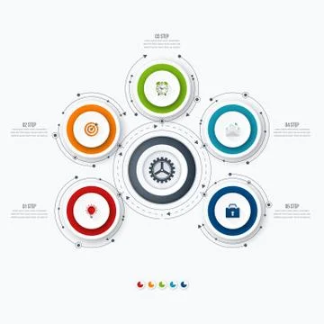 Infographics template 5 options with circle Stock Illustration