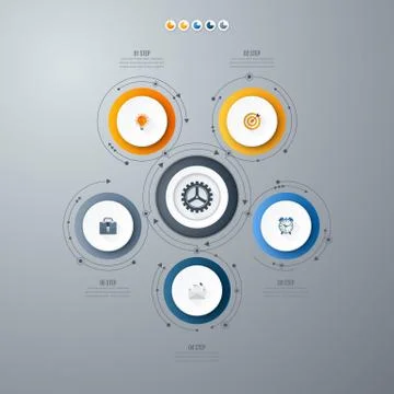 Infographics template 5 options with circle Stock Illustration