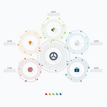 Infographics template 5 options with circle Stock-Illustration