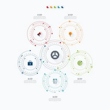 Infographics template 5 options with circle イラスト素材