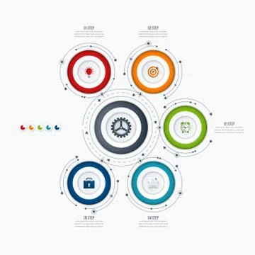 Infographics template 5 options with circle 스톡 일러스트