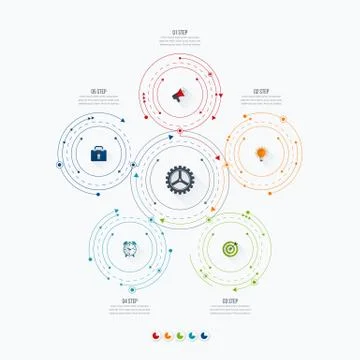 Infographics template 5 options with circle Illustrazione stock
