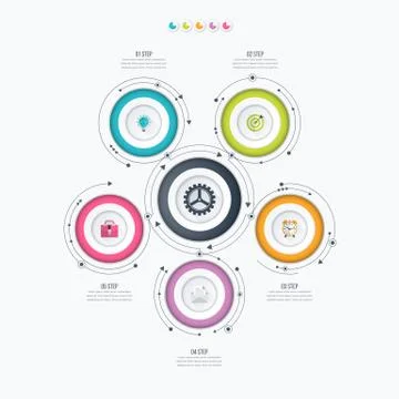 Infographics template 5 options with circle Illustrazione stock