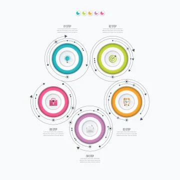 Infographics template 5 options with circle Stock Illustration