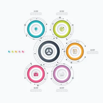 Infographics template 5 options with circle Illustrazione stock