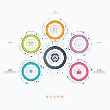 Infographics template 5 options with circle Illustrazione stock