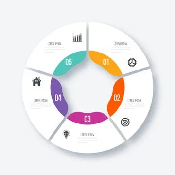 Infographics template 5 options with circle Illustrazione stock