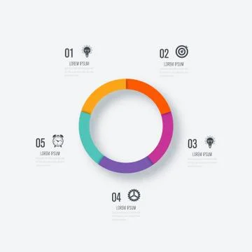 Infographics template 5 options with circle Illustrazione stock