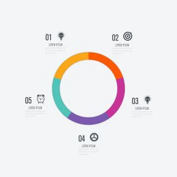 Infographics template 5 options with circle Stock Illustration