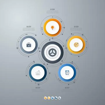 Infographics template 5 options with circle Stock Illustration
