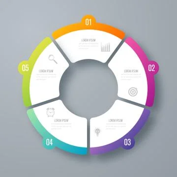 Infographics template 5 options with circle Illustrazione stock