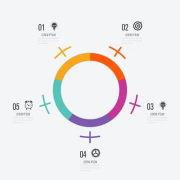 Infographics template 5 options with circle Illustrazione stock