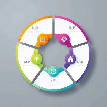 Infographics template 5 options with circle Stock Illustration