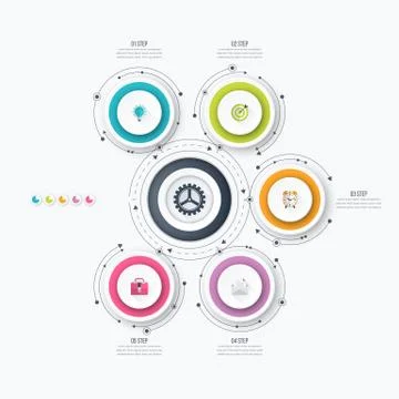 Infographics template 5 options with circle Illustrazione stock