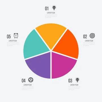 Infographics template 5 options with circle Illustrazione stock