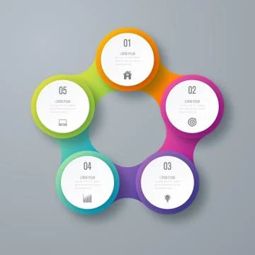 Infographics template 5 options with circle Illustrazione stock