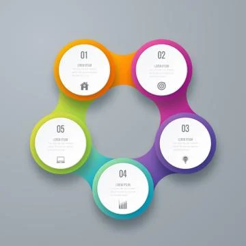 Infographics template 5 options with circle Illustrazione stock