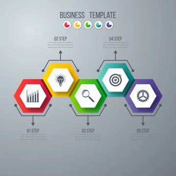 Infographics template 5 options with hexagon Illustrazione stock