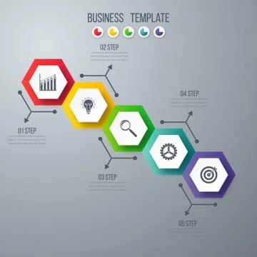 Infographics template 5 options with hexagon イラスト素材
