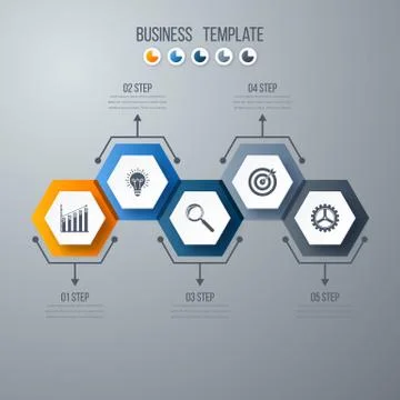 Infographics template 5 options with hexagon Illustrazione stock
