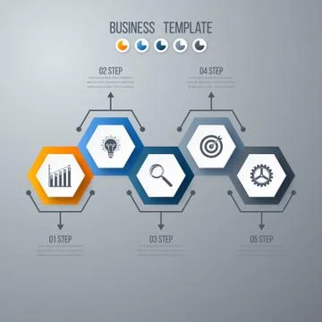 Infographics template 5 options with hexagon Illustrazione stock