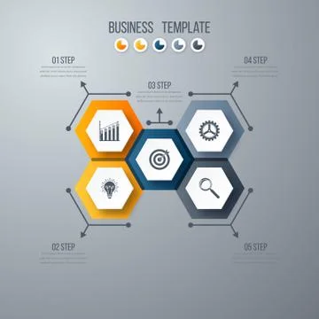 Infographics template 5 options with hexagon 스톡 일러스트