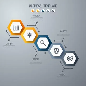 Infographics template 5 options with hexagon Illustrazione stock