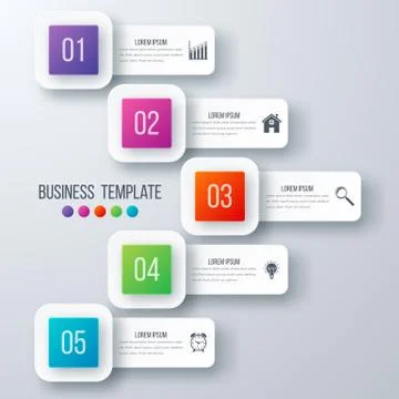 Infographics template 5 options with square Illustrazione stock