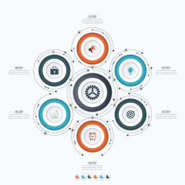 Infographics template 6 options with circle Stock Illustration