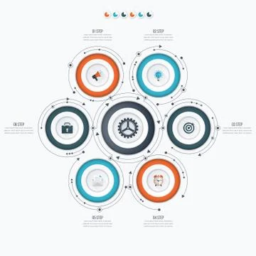 Infographics template 6 options with circle Illustrazione stock