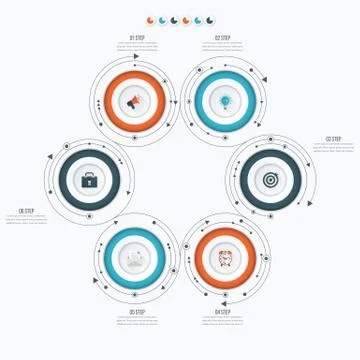 Infographics template 6 options with circle Stock Illustration