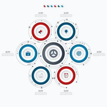 Infographics template 6 options with circle 스톡 일러스트