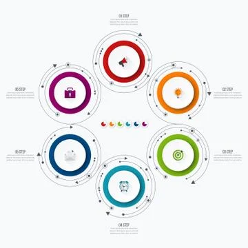 Infographics template 6 options with circle 스톡 일러스트