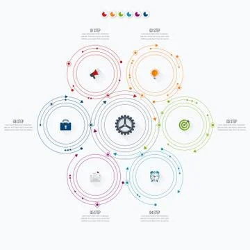 Infographics template 6 options with circle Stock Illustration