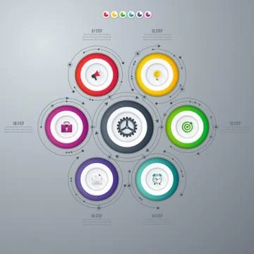 Infographics template 6 options with circle Stock Illustration
