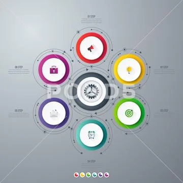 Infographics template 6 options with circle: Graphic #75057329