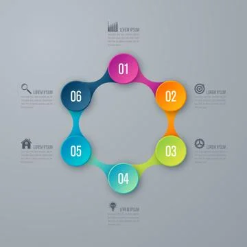 Infographics template 6 options with circle Stock Illustration