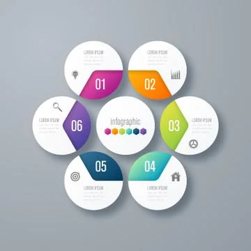 Infographics template 6 options with circle Stock Illustration