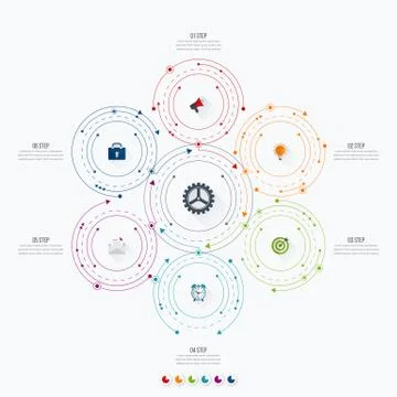 Infographics template 6 options with circle Stock Illustration