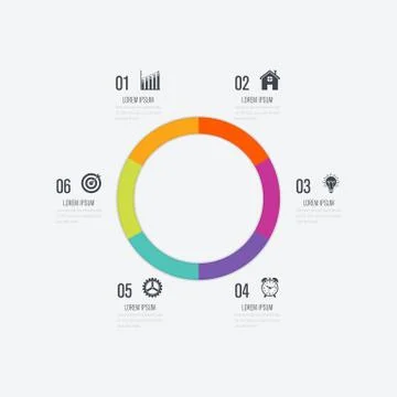 Infographics template 6 options with circle Stock Illustration