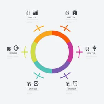 Infographics template 6 options with circle Stock Illustration