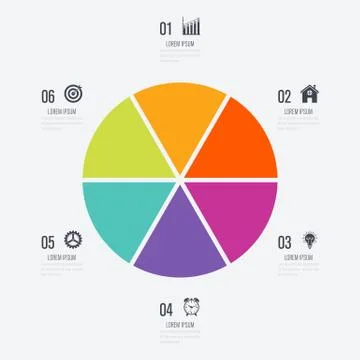 Infographics template 6 options with circle Stock Illustration