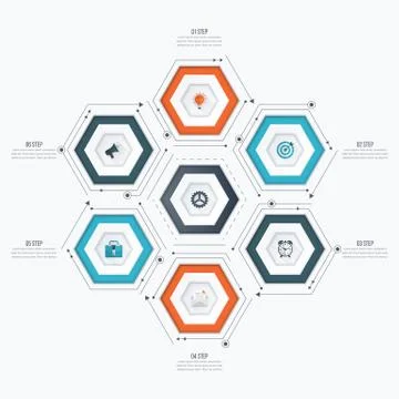 Infographics template 6 options with hexagon Stock Illustration
