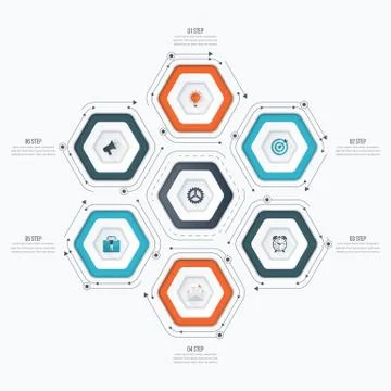 Infographics template 6 options with hexagon Stock Illustration