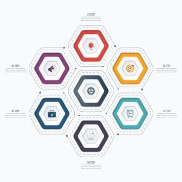 Infographics template 6 options with hexagon Stock-Illustration